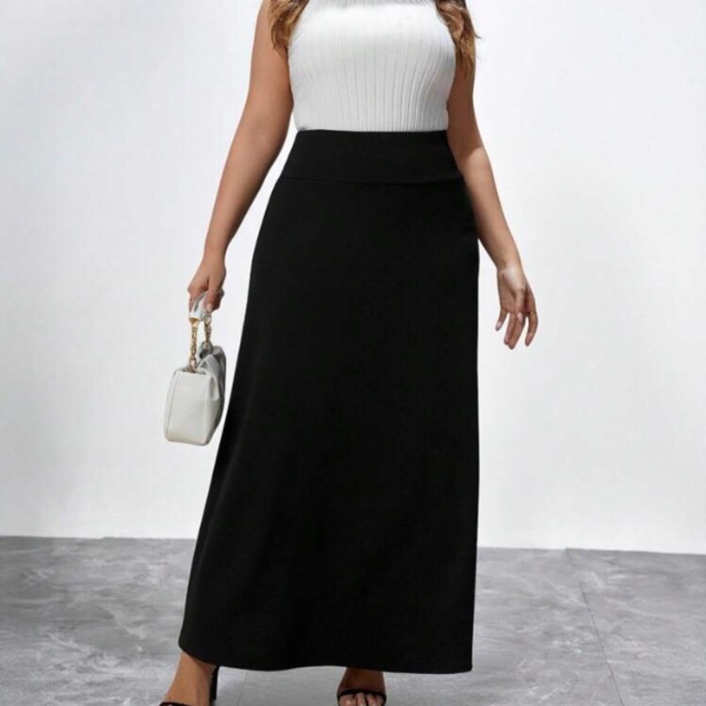 Womens plus size solid a-line long black skirt size 0XL